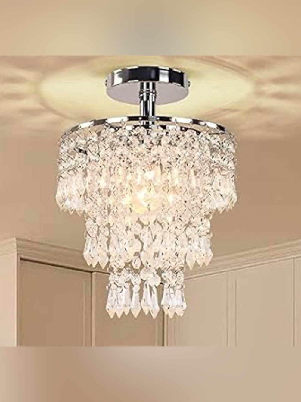 Small Crystal Chandelier Led Crystal Ceiling Light 3 Tiers Crystal